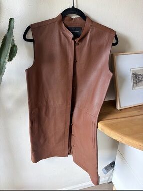 Lafayette 148 New York Chestnut Brown Sleeveless Leather Vest